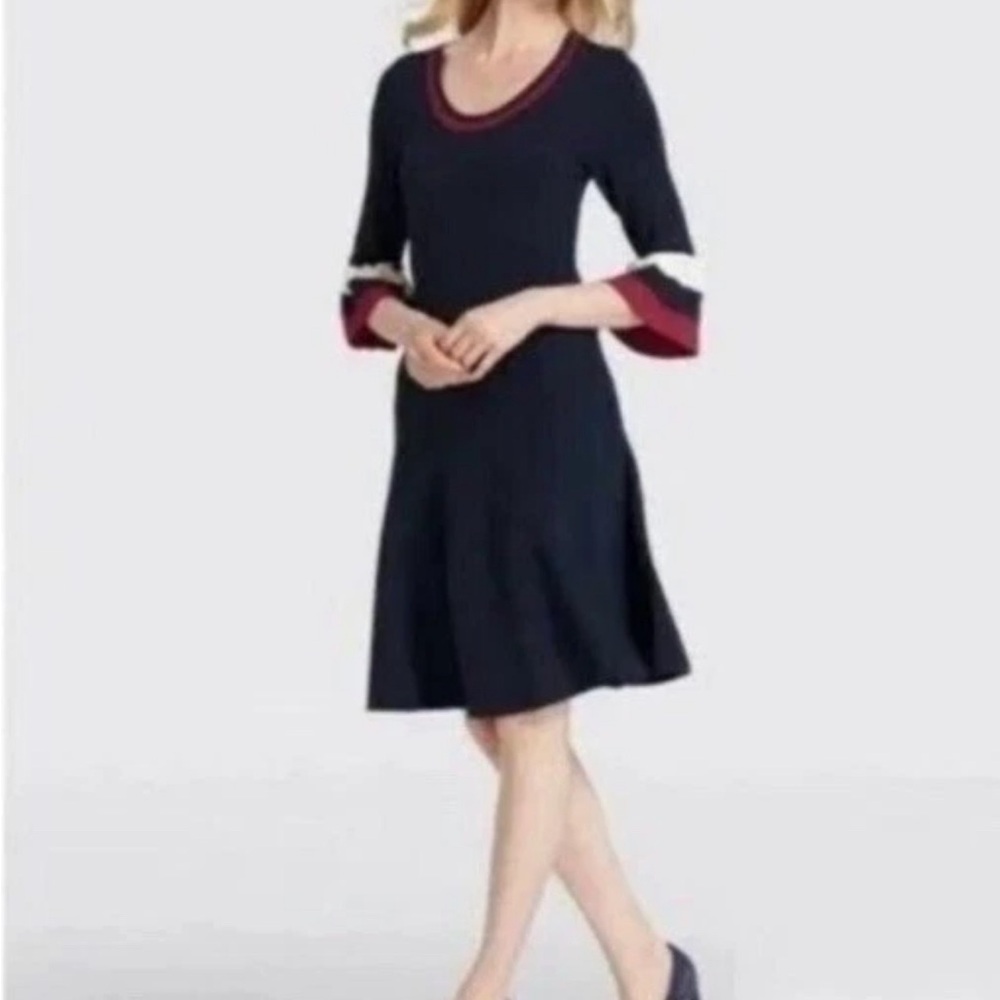 Draper James Stripe Bell Sleeve Sweater Dress Navy Red XXL Plus Size EUC